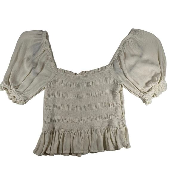 Forever 21 Ivory Ruffled Crop Top with Puff Sleeves Girls Juniors Size Small S - Picture 4 of 8